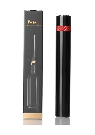 Kırmızı Kalem Şeklinde Basınçlı Şarap Açıcı - Ahşap Mantar Açma İşi Kolay - Tekli Paket Siyah Siyah