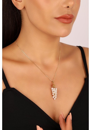 Kadın Üzümlü Doğal İnci Küpe Kolye Yüzük Üçlü Set 20 / Rose Gümüş