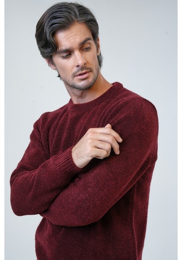 Bordo Regular Fit Bisiklet Yaka Triko Kazak-bordo Bordo