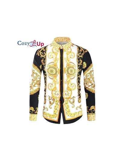 Cozy Up Erkek Casual Slim Fit Uzun Kollu Erkek Baskı Gömlek Siyah