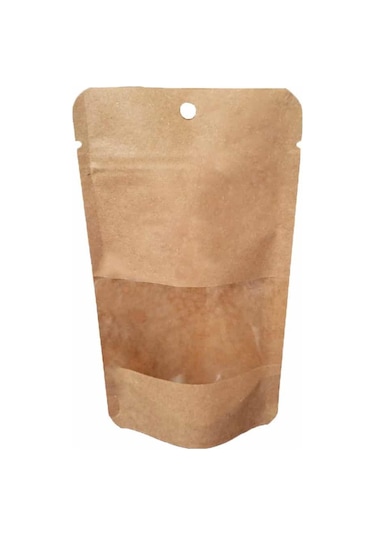 Doypack Orta Boy Pencereli Kraft Delikli Kilitli Kese Kağıdı 20'li 13 x 22 x 7 CM