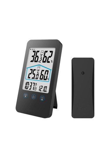 Yifomall Dokunmatik Tuşlu Dış/iç Sıcaklık Nem Ölçer - 30m Kablosuz Sensörlü İklim İzleyici Sistemi Siyah, Pil Yok