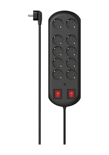 Hm.223164 10'lu Akım Korumalı Priz 2 Switches 2m Siyah 1