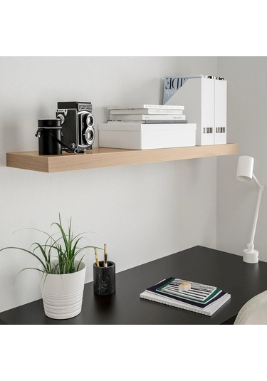 Ahşap Duvar Rafı 110x26x5 Cm İkea Bej Raf Kitap Rafı Kitaplık