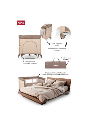 Kanz Sleepside +plus Anne Yanı Park Yatak Kahve - Yatak Hediyeli