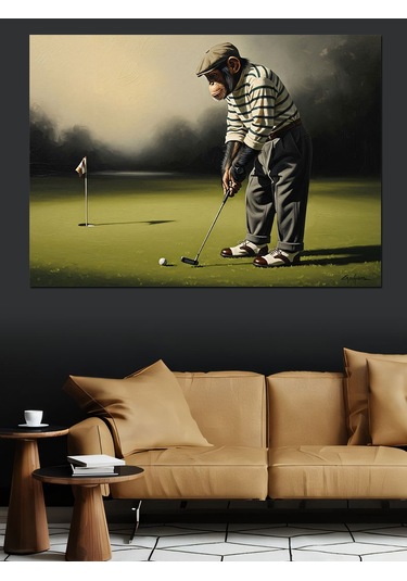 Ahşap Tablo Golf Oynayan Yaşlı Adam Figürü
