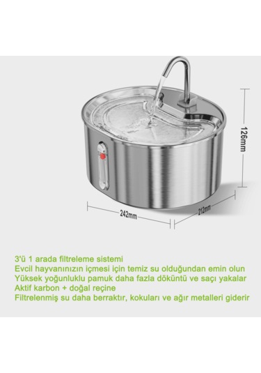 Ecronicword Evcil Hayvan İçme Çeşmesi Paslanmaz Çelik Kediler