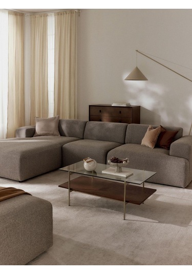 Massimo 3 Modül Sol Köşe Koltuk Takımı Kahverengi Keten Kumaş Sol Kahverengi