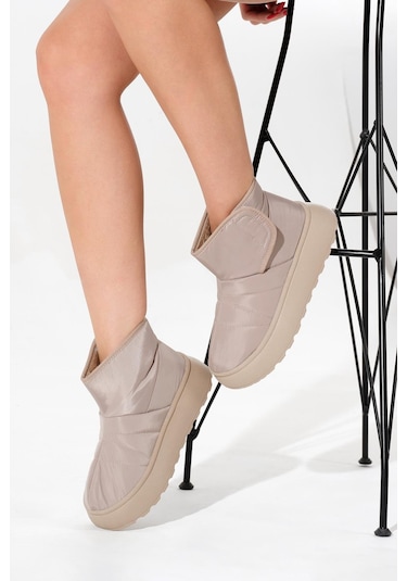 Kalın Poli Taban İçi Kürklü Cırtlı Kadın Bej Bot Tbals035 Bej