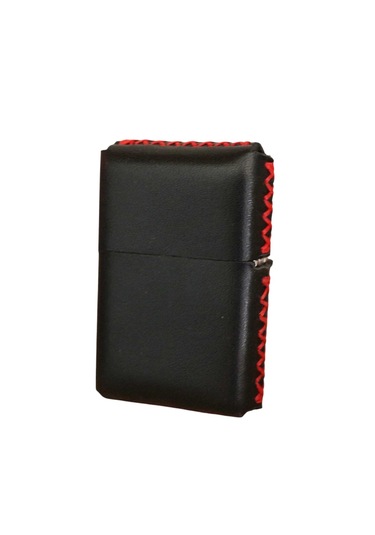 Cronder Hakiki Deri Zippo Çakmak Kılıfı Siyah-kırmızı