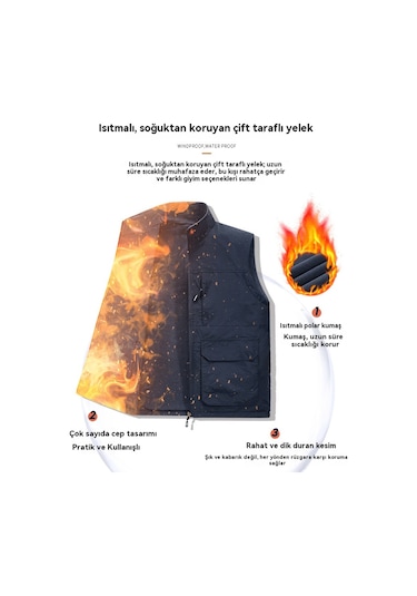 Erkekler İçin Çift Taraflı Polar Yelek Siyah