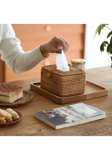 Qingmipy Ahşap Rattan Servis Peçete Tutucu, Ahşap Malzeme İle Yapılmış, Rustik Tarz, Yemek Masası Organizerı, Sarı Renk, Dayanıklı Ve Fonksiyonel Diğer