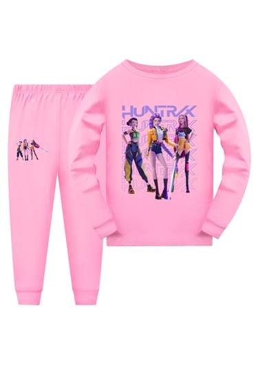 Kpop Hunter Cadılar Anime Baskılı Kız Çocuk Trend Pijama Takımı Açık Pembe