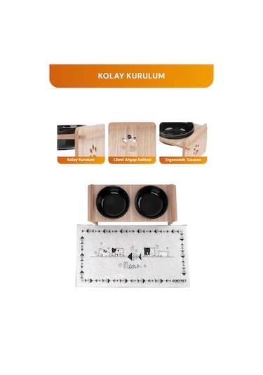 Ahşap Standlı Seramik Kaseli Kedi-köpek Mama Ve Su Kabı