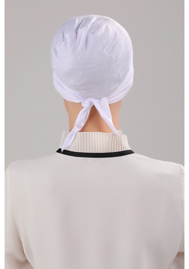 Tesettür Geçmeli Bağcıklı Viskon Likralı Bone Beyaz Beyaz