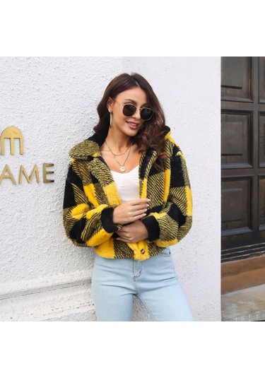 Sonbahar Ve Kış Kadın Ceketi Ceket Ekose Çift Taraflı Kadife Ceket Fener Kol Gevşek Uzun Kollu Kısa Ceket Siyah Sonbahar Ve Kış Kadın Ceketi Ceket Ekose Çift Taraflı Kadife Ceket Fener Kol Gevşek Uzun Kollu Kısa Ceket Siyah