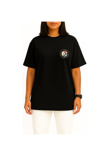 Bahriyeli Collection Oversize Tcg Pirireis Dalgalar Arası Cep Ve Sırt Baskılı Unisex T-shirt Siyah