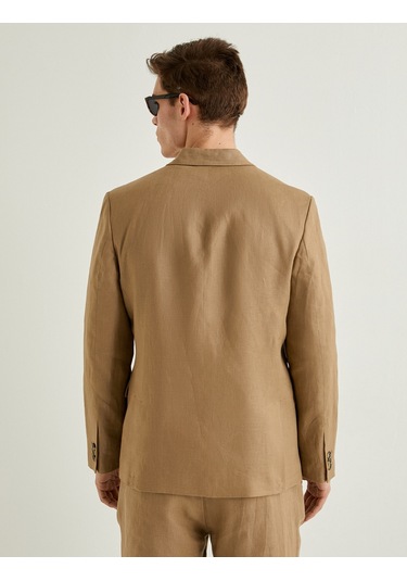 Koton Keten Ceket Blazer Slim Fit Düğmeli Cep Detaylı Deve Tüyü 4sam50038hw Taba