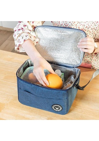 Lacivert Büyük Yalıtımlı Öğle Yemeği Çantası Yetişkin Çocuk Erkek Termal Serin Sıcak Gıda Saklama Kutusu M Lacivert