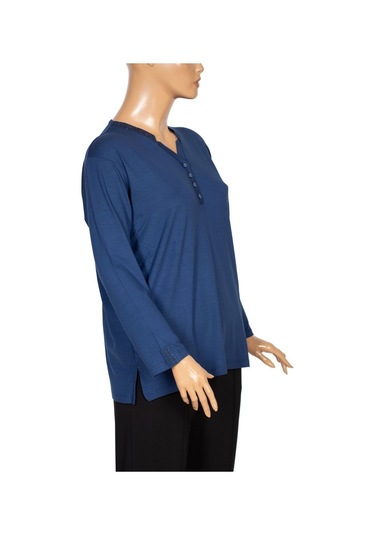 Cimariva Kadın Neval Büyük Beden V Yaka Taşlı Indigo Bluz