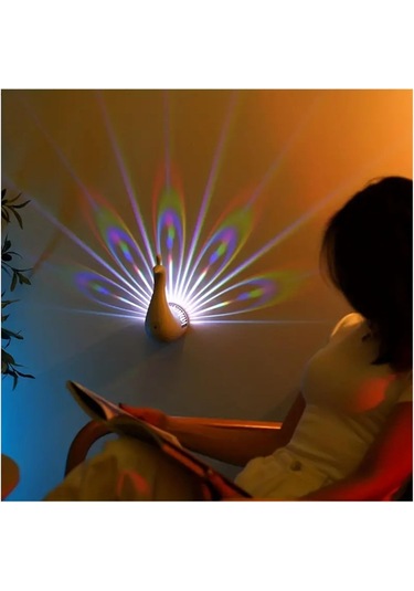 Tavus Kuşları Duvar Lambası, Uzaktan Kumandalı Tavus Kuşları Projeksiyon Masa Lambası Beyaz