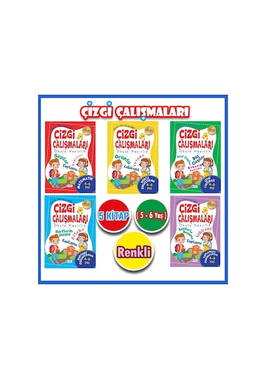 Harika Kitap 4 - 6 Yaş Okul Öncesi Çizgi Çalışmaları Seti 5 Kitap