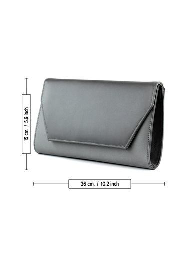 Erkan Saçmacı Antrasit Saten Zincir Askılı Manyetik Kapaklı İç Cepli Zarif Abiye El Çantası Antrasit