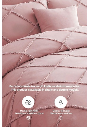 Evlen Home Pamuklu Aimar Yatak Örtüsü Takımı Çift Kişilik Günlük Boho 3 Parça Elyaf Dolgulu Pudra Pudra