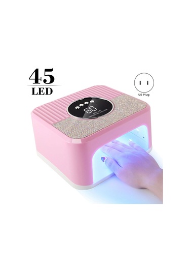 Xurunkeji Uv Tırnak Lambası Jel Tırnaklar, 4 Zamanlayıcı Modlu 45 Led Tırnak Lambası, Parıltılı Tırnak Yapay Elmaslarıyla Süslenmiş Pembe Jel Tırnak Lambası Abd