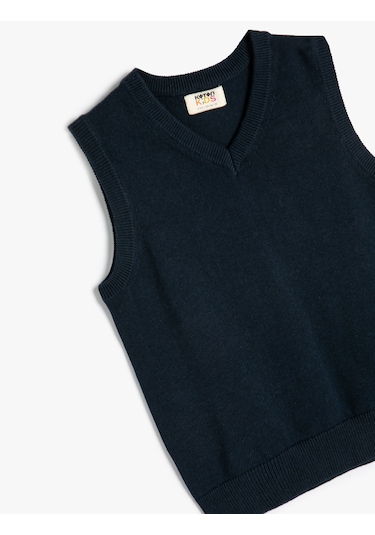 Koton Basic Süveter V Yaka Kolsuz Pamuklu Lacivert 5wkb90006tt Lacivert