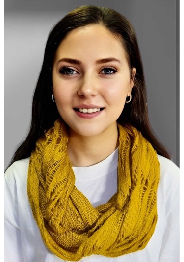 Tezzgelsin Kadın Çift Dolama Triko Örgü Boyunluk Hardal