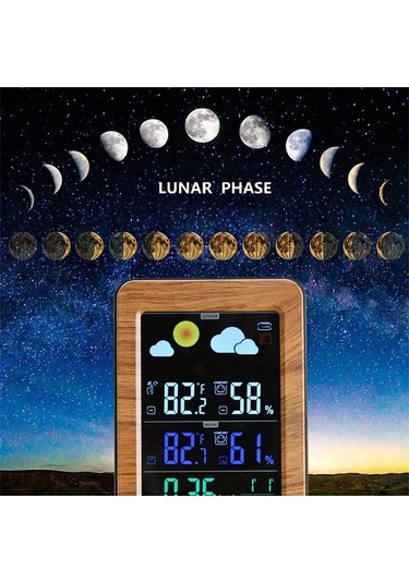 Motion003 Geniş Lcd Dijital Hava İstasyonu Dış Sensörlü Atomik Saat Sıcaklık Nem Monitörü Kahverengi