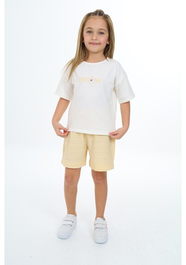Toontoy Kız Çocuk Grow Baskılı Şortlu Takım Sarı