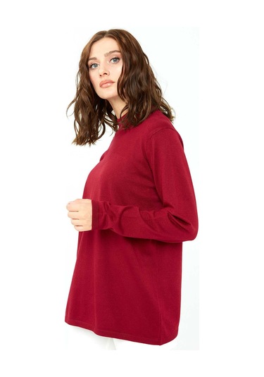 Desen Triko Kadın Likralı Uzun Kol Basic Yarım Balıkçı Bluz 0240016 Vişne Vişne