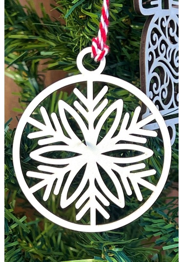 River World Yılbaşı Ağaç Süsü Kırmızı Beyaz İpli Karışık Model Ahşap 10 Parça