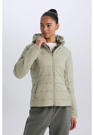 DeFactoFit Su İtici Cepli Fermuarlı Kapüşonlu Mont D6089AX25SPKH513 Haki