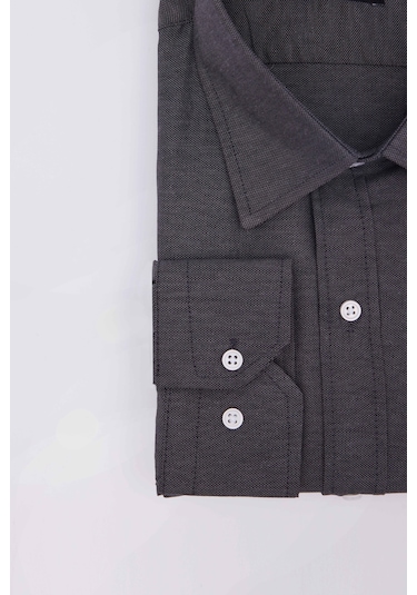 Tudors Büyük Beden Uzun Kollu Kolay Ütü Kravatlık Armürlü Pamuklu Gri Erkek Gömlek-31271-gri