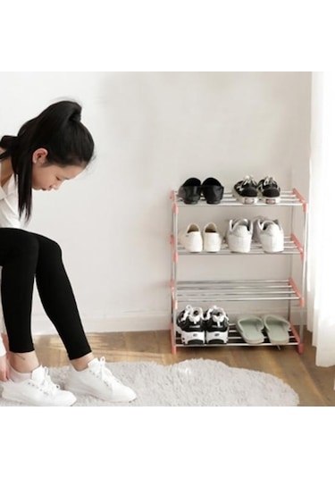 Yeşil 3/4 Katlı Ayakkabı Rafı Montajlı Kolay Kurulum Paslanmaz Çelik Ev Terlik Depolama Rafı Ev İçin 4 Katman Yeşil