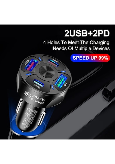 Çift Usb C Pd 20w Araç Şarj Cihazı Hızlı Şarj Pd Hızlı Şarj 3.0 Usb C Araç 4usb 3.1a 4usb 3.1a