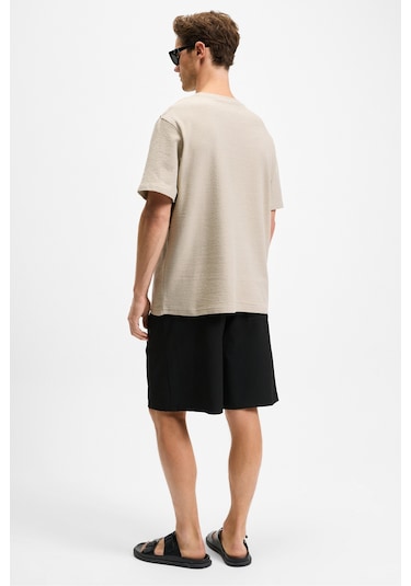 NOIR Erkek%100 Organik Pamuk Bisiklet Yaka Kısa Kol Regular Bej T-Shirt