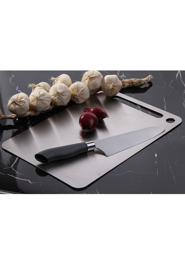 Lüx 34x24 Cm Paslanmaz Çelik Silikonlu Kesim Panosu Metalik