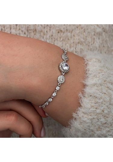 Artsmagazinmücevher Gümüş Zirkon Taşlı Yuvarlak Kadın Bileklik