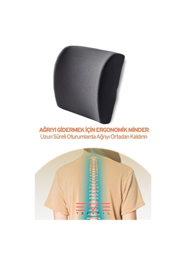 Eve Tekstil Oto Araç Sandalye Ofis Minderi Ortopedik Bel Minderi Fermuarlı Ortopedik Visco Sırt Yastığı