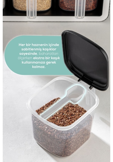 Vienev 6lı 500 Ml Standlı Kendinden Yapışkanlı Kaşıklı Baharatlık Seti Antrasit
