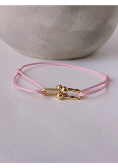 Tiffany Model Deri İpli El Yapımı Gold Pembe Renkli Bileklik Pembe