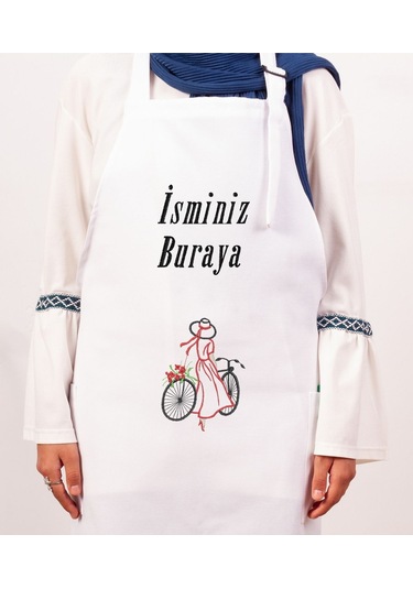 Mutfak Önlüğü Kişiye Ve İsme Özel Nakışlı Mutfak Önlüğü Bisiklet Farklı Renkler Beyaz