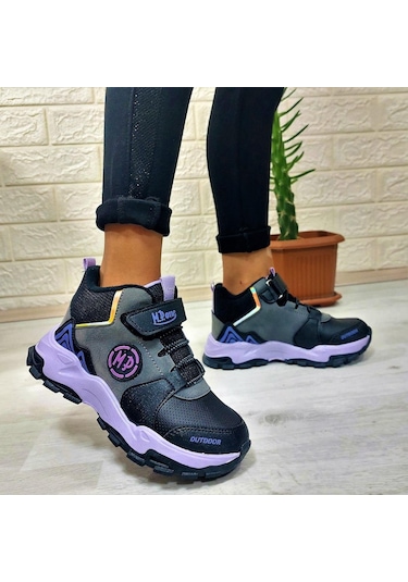 M.p One 3139 Gri-siyah-mor Fuspetli, Cırtlı İçi Polar Kız Çocuk Bot 001