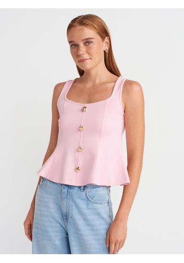 Dilvin 31979 Düğmeli Peplum Top-toz Pembe Toz Pembe