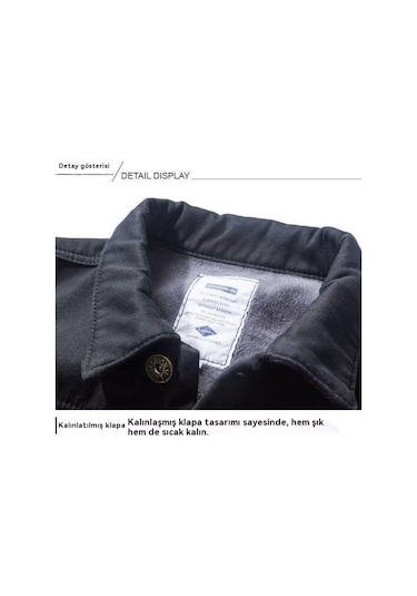 Sonbahar Kış Polar Astarlı Çok Cepli İş Giyim Bol Kesim Erkek Ceket Siyah