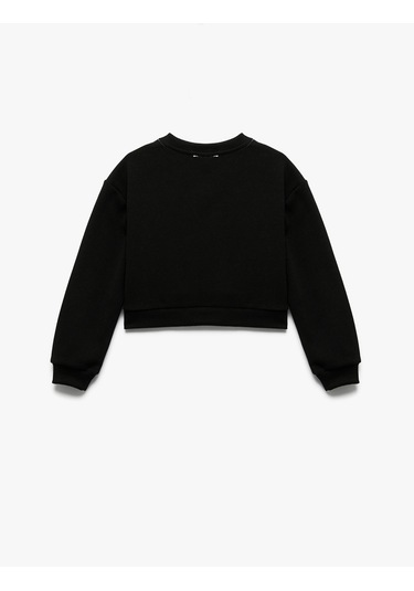 Koton Şardonlu Uzun Kollu Bisiklet Yaka Taş Detaylı Sweatshirt Siyah 6wkg10208ak Siyah